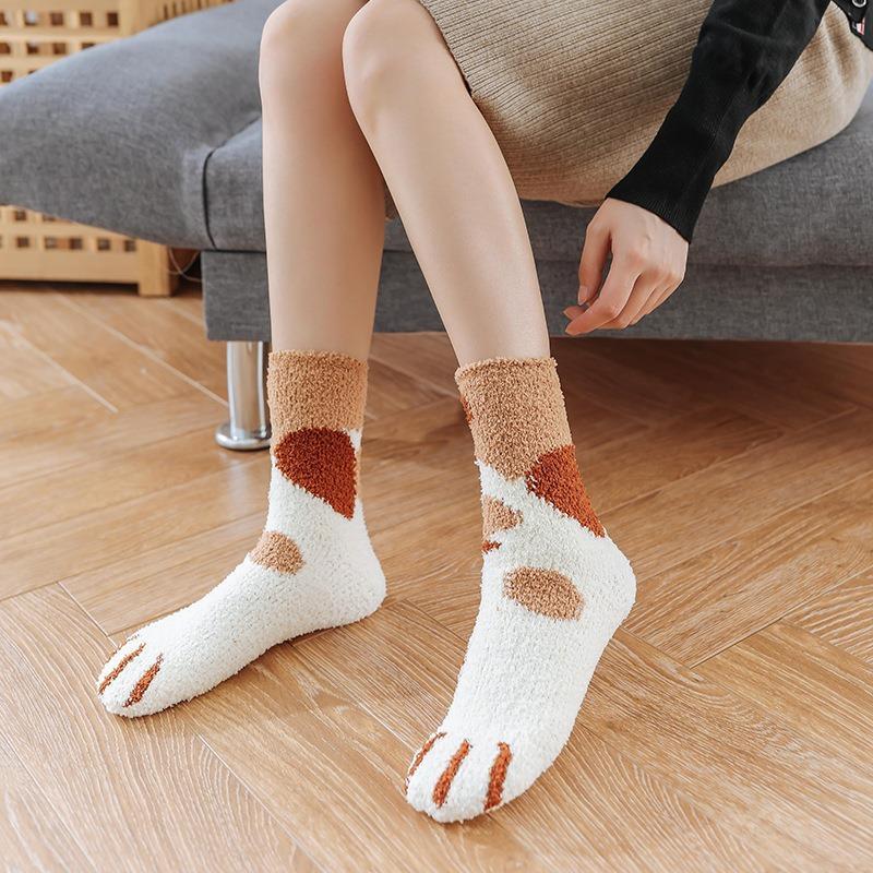 Floor Socks | Plush Fleece & Cat Paw Design