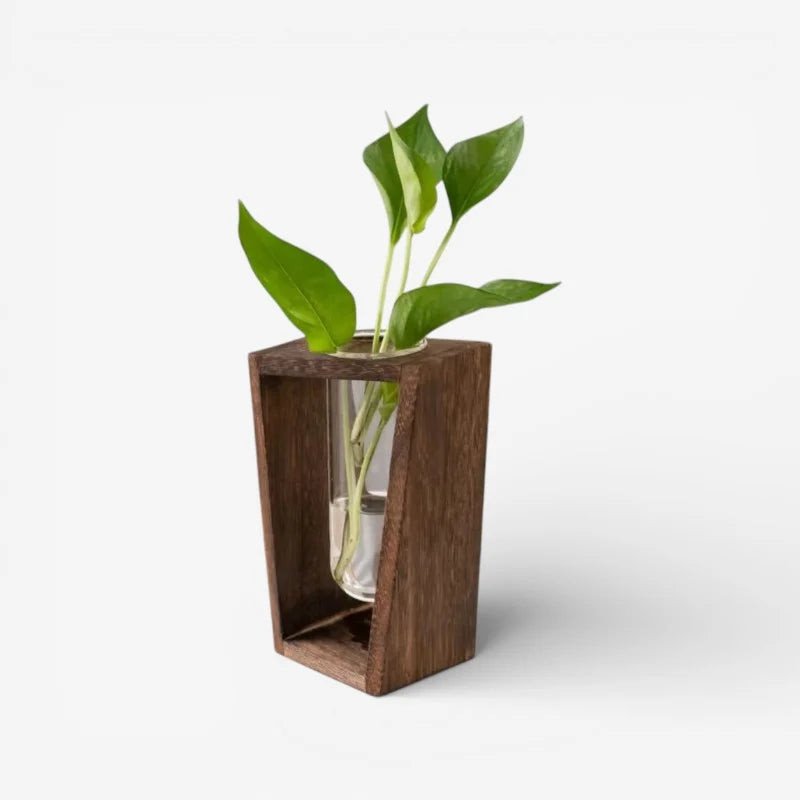 Flower Vase | Slim Tubular & Wood Stand