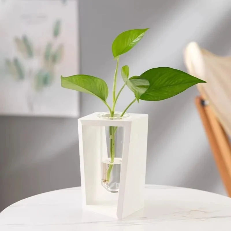 Flower Vase | Slim Tubular & Wood Stand