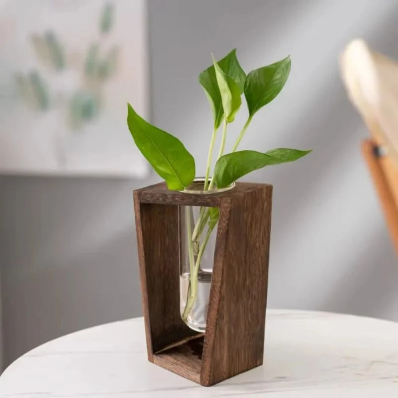 Flower Vase | Slim Tubular & Wood Stand