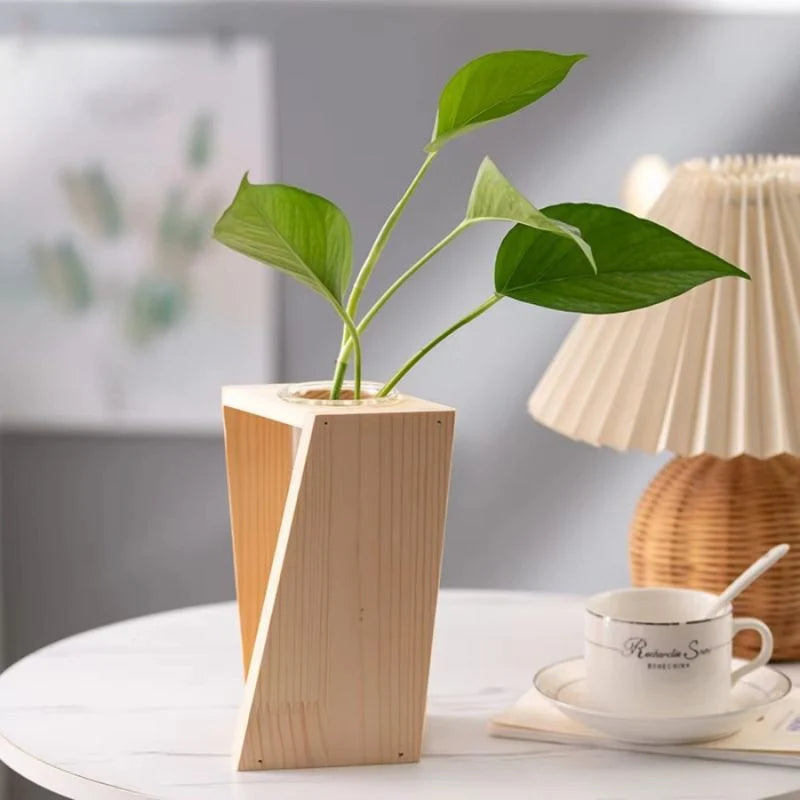 Flower Vase | Slim Tubular & Wood Stand
