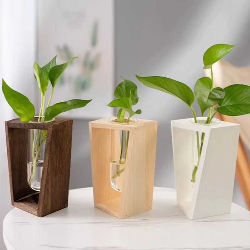 Flower Vase | Slim Tubular & Wood Stand