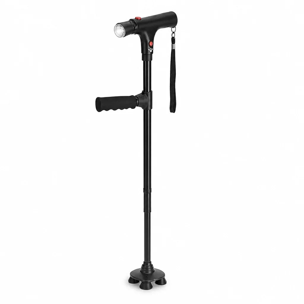 Foldable Walking Cane | Lightweight Aluminum & 4-Point Base | Adjustable 74–97 cm