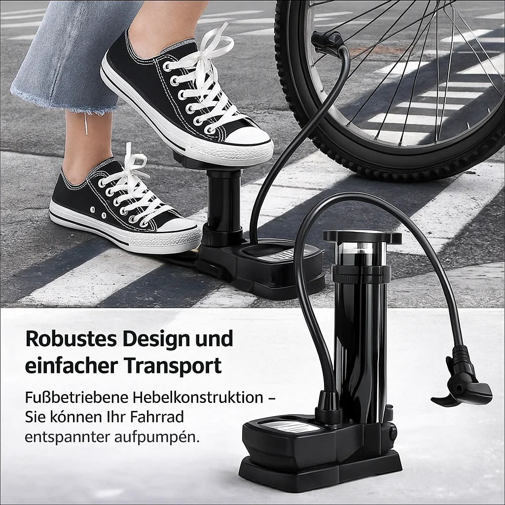 Foot Pump | Foldable & Hands-Free With Integrated Gauge | Up To 160 PSI
