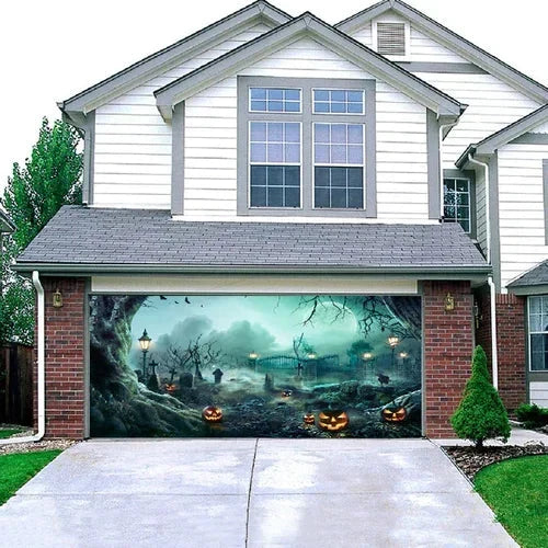 Garage Door Cover | Halloween Lifelike Scene & Weather-Resistant Polyester | 2.10 x 2.40 m