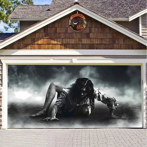 Garage Door Cover | Halloween Lifelike Scene & Weather-Resistant Polyester | 2.10 x 2.40 m