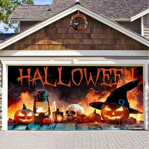 Garage Door Cover | Halloween Lifelike Scene & Weather-Resistant Polyester | 2.10 x 2.40 m