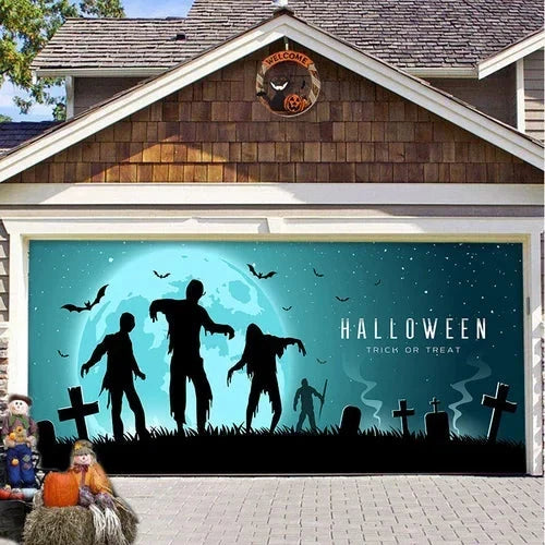 Garage Door Cover | Halloween Lifelike Scene & Weather-Resistant Polyester | 2.10 x 2.40 m