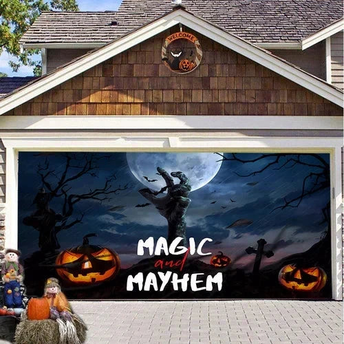 Garage Door Cover | Halloween Lifelike Scene & Weather-Resistant Polyester | 2.10 x 2.40 m