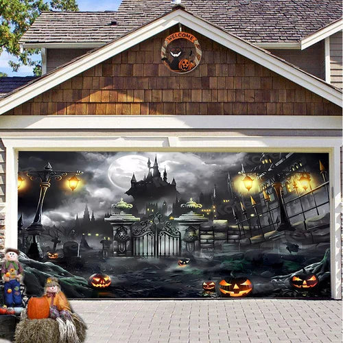 Garage Door Cover | Halloween Lifelike Scene & Weather-Resistant Polyester | 2.10 x 2.40 m
