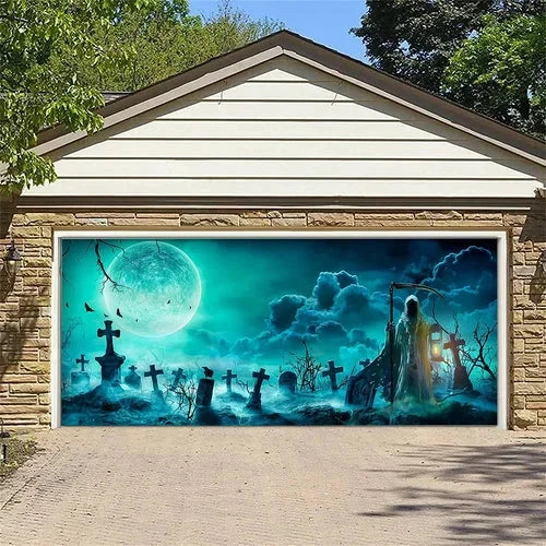 Garage Door Cover | Halloween Lifelike Scene & Weather-Resistant Polyester | 2.10 x 2.40 m