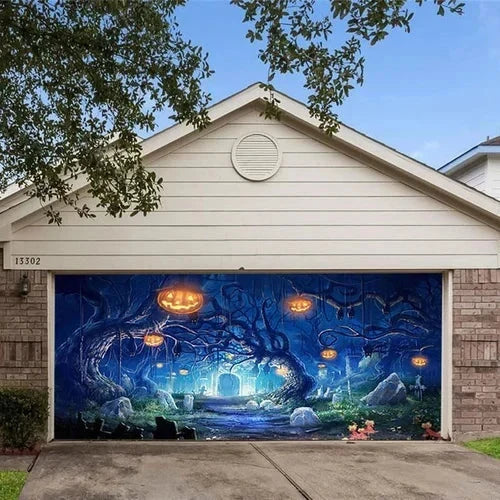 Garage Door Cover | Halloween Lifelike Scene & Weather-Resistant Polyester | 2.10 x 2.40 m