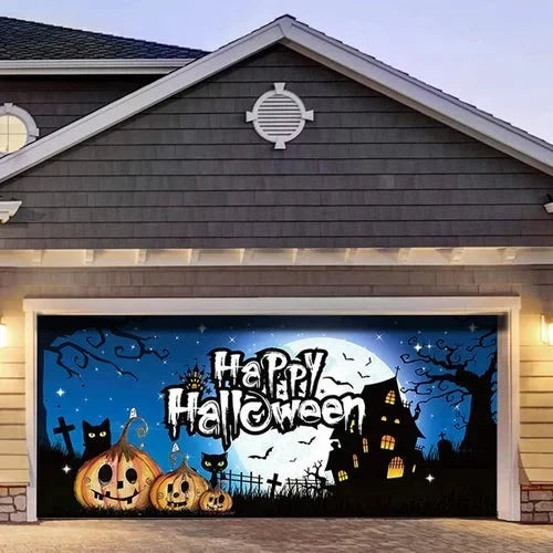 Garage Door Cover | Halloween Lifelike Scene & Weather-Resistant Polyester | 2.10 x 2.40 m