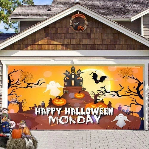 Garage Door Cover | Halloween Lifelike Scene & Weather-Resistant Polyester | 2.10 x 2.40 m