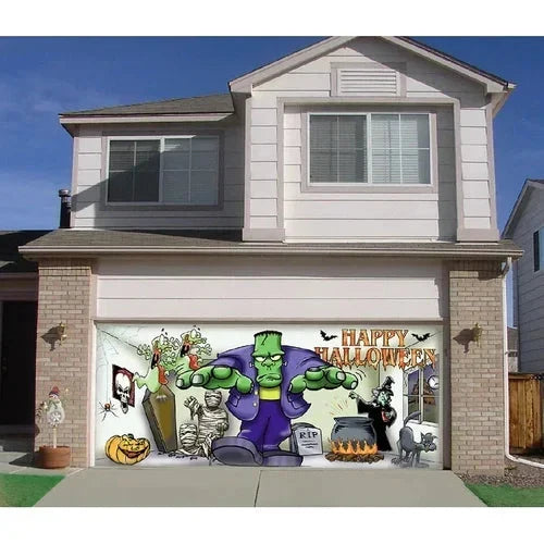Garage Door Cover | Halloween Lifelike Scene & Weather-Resistant Polyester | 2.10 x 2.40 m