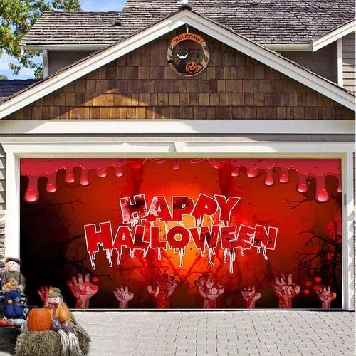Garage Door Cover | Halloween Lifelike Scene & Weather-Resistant Polyester | 2.10 x 2.40 m