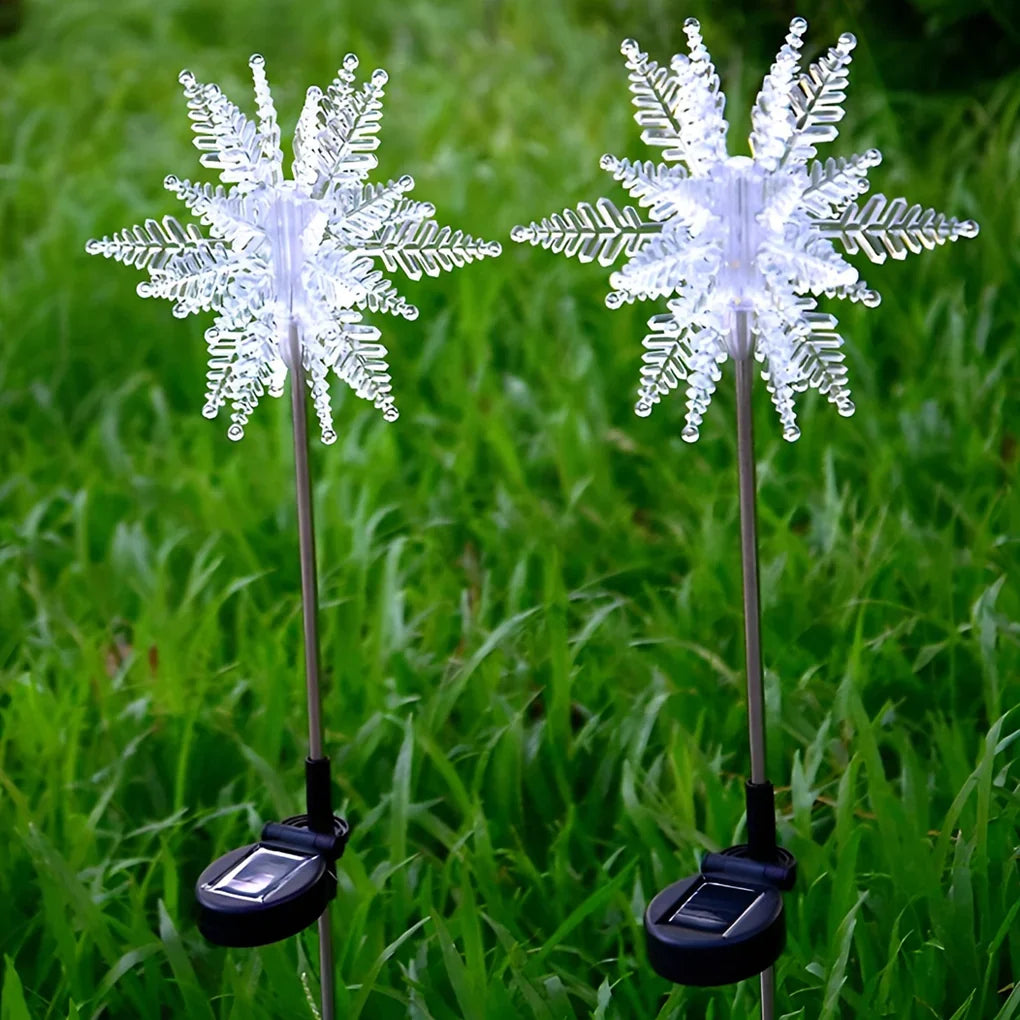 Garden Stake Lights | Solar Acrylic Snowflake & IP65 Waterproof | Set of 2