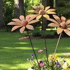 Garden Stakes | Weather-Resistant Metal & Rustic Daisy Finish | Set of 5