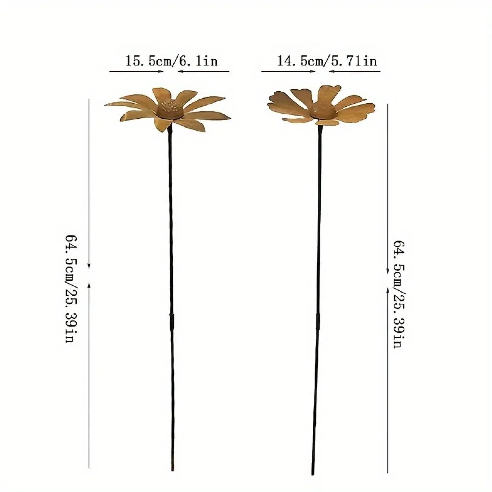 Garden Stakes | Weather-Resistant Metal & Rustic Daisy Finish | Set of 5