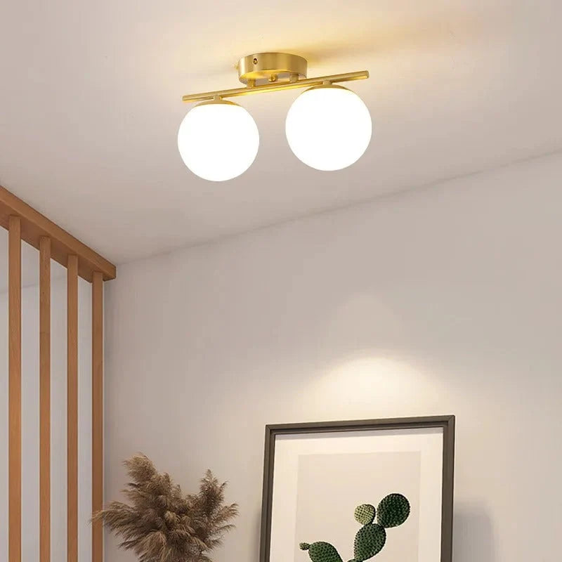 Glass Ceiling Lamp | White Globe & Gold Accents | 15 cm Diameter