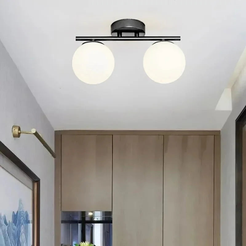 Glass Ceiling Lamp | White Globe & Gold Accents | 15 cm Diameter