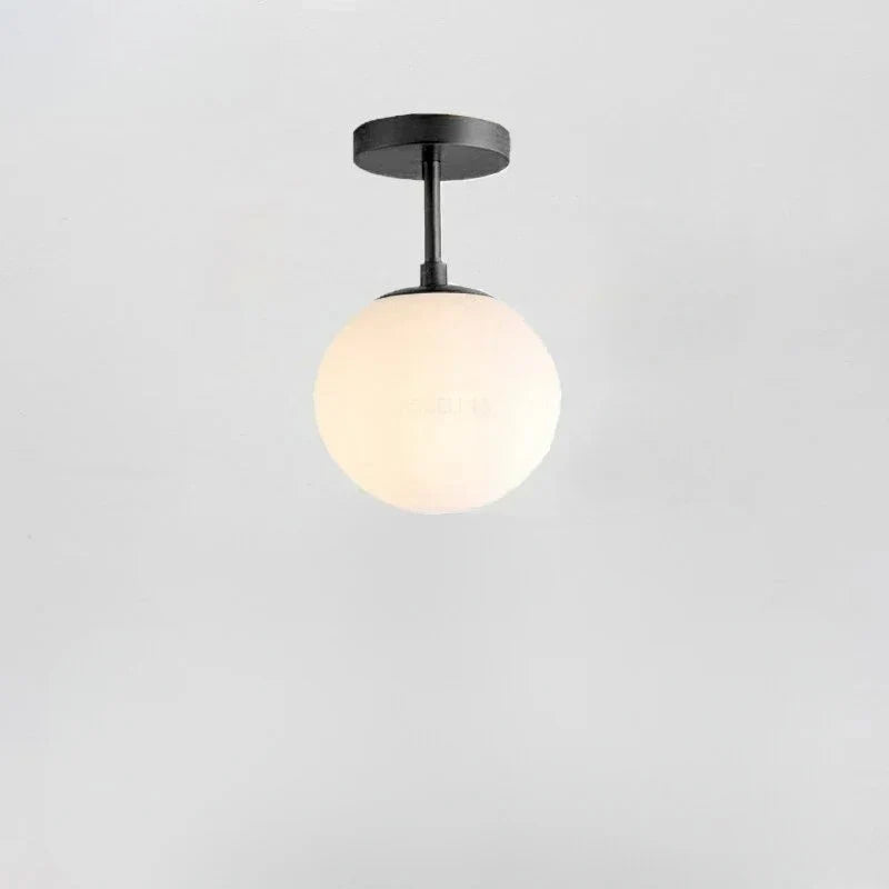 Glass Ceiling Lamp | White Globe & Gold Accents | 15 cm Diameter