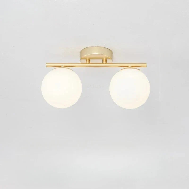 Glass Ceiling Lamp | White Globe & Gold Accents | 15 cm Diameter