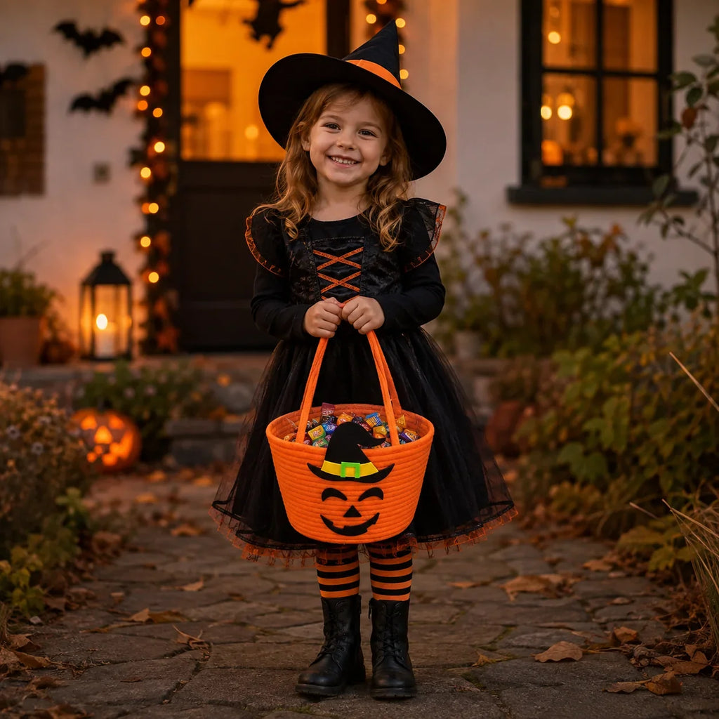 Halloween Basket | Witch Hat Design & Durable Sewn Handles