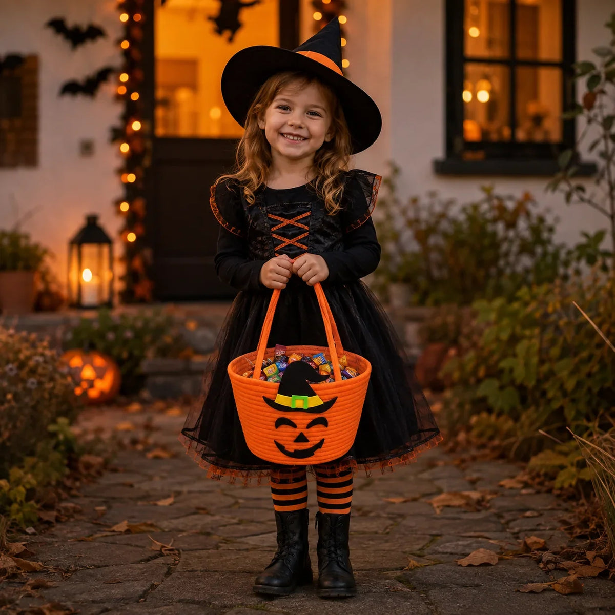 Halloween Basket | Witch Hat Design & Durable Sewn Handles
