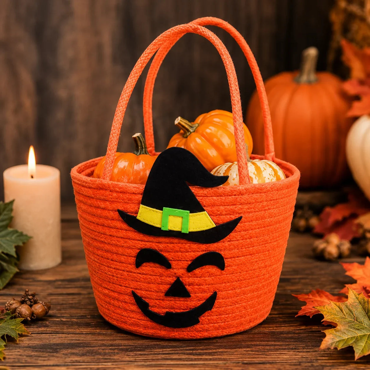 Halloween Basket | Witch Hat Design & Durable Sewn Handles