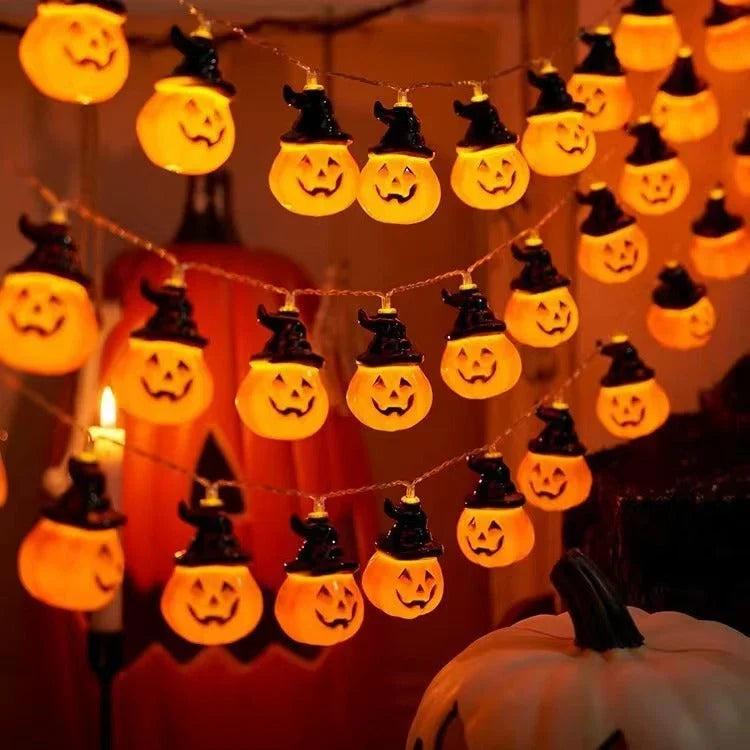 Halloween String Lights | Battery-Operated LED & Pumpkin, Ghost & Eye Designs | 10/20/40 Lights