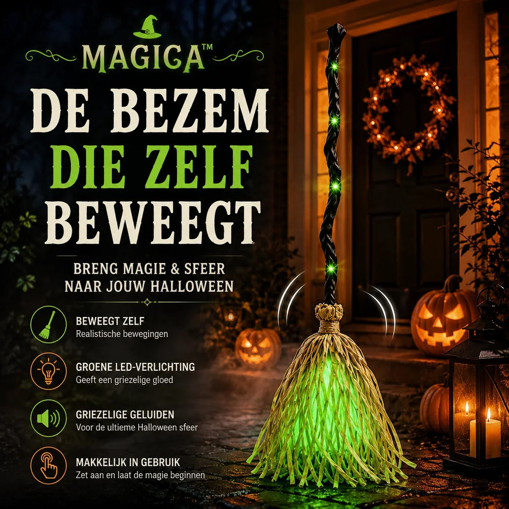 Halloween Witch Broom | Animated Movement & LED Lights | Battery-Powered