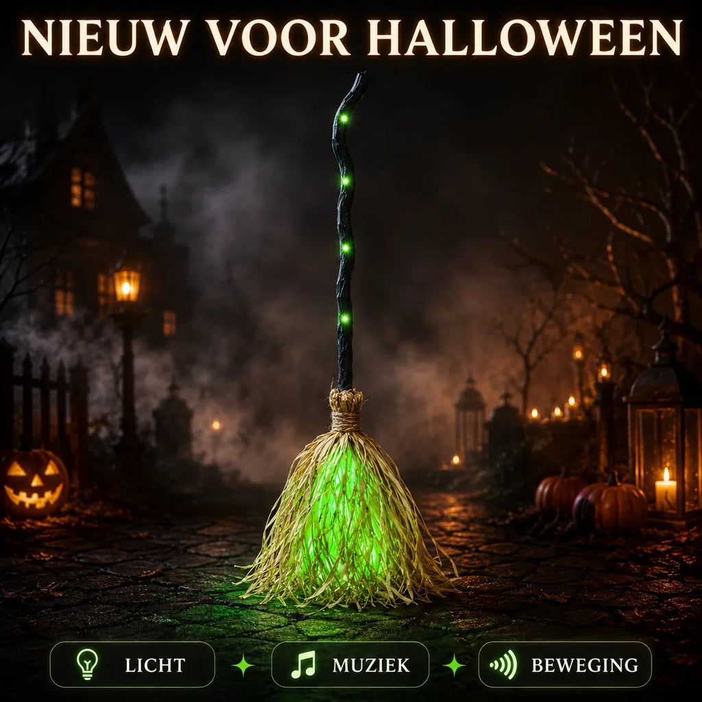 Halloween Witch Broom | Animated Movement & LED Lights | Battery-Powered