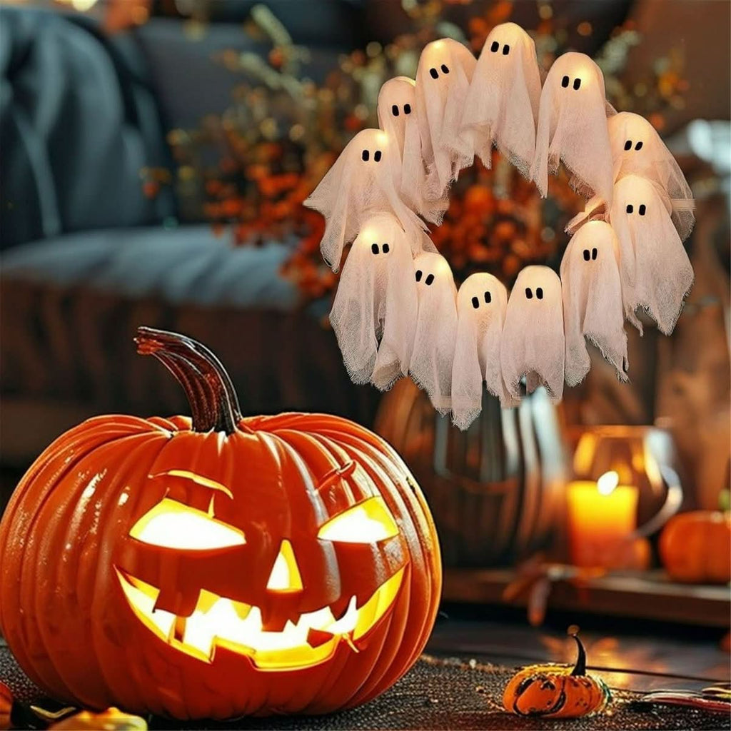 Halloween Wreath | LED Ghost Design & Energy-Efficient | 35 x 35 cm