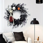 Halloween Wreath | Movable Full-Body Skeleton & Artificial Pumpkins | Indoor/Outdoor