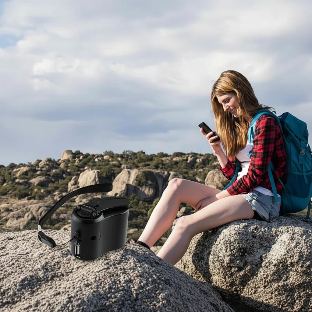 Hand Crank Charger | USB Output & Integrated LED | Pocket-Sized