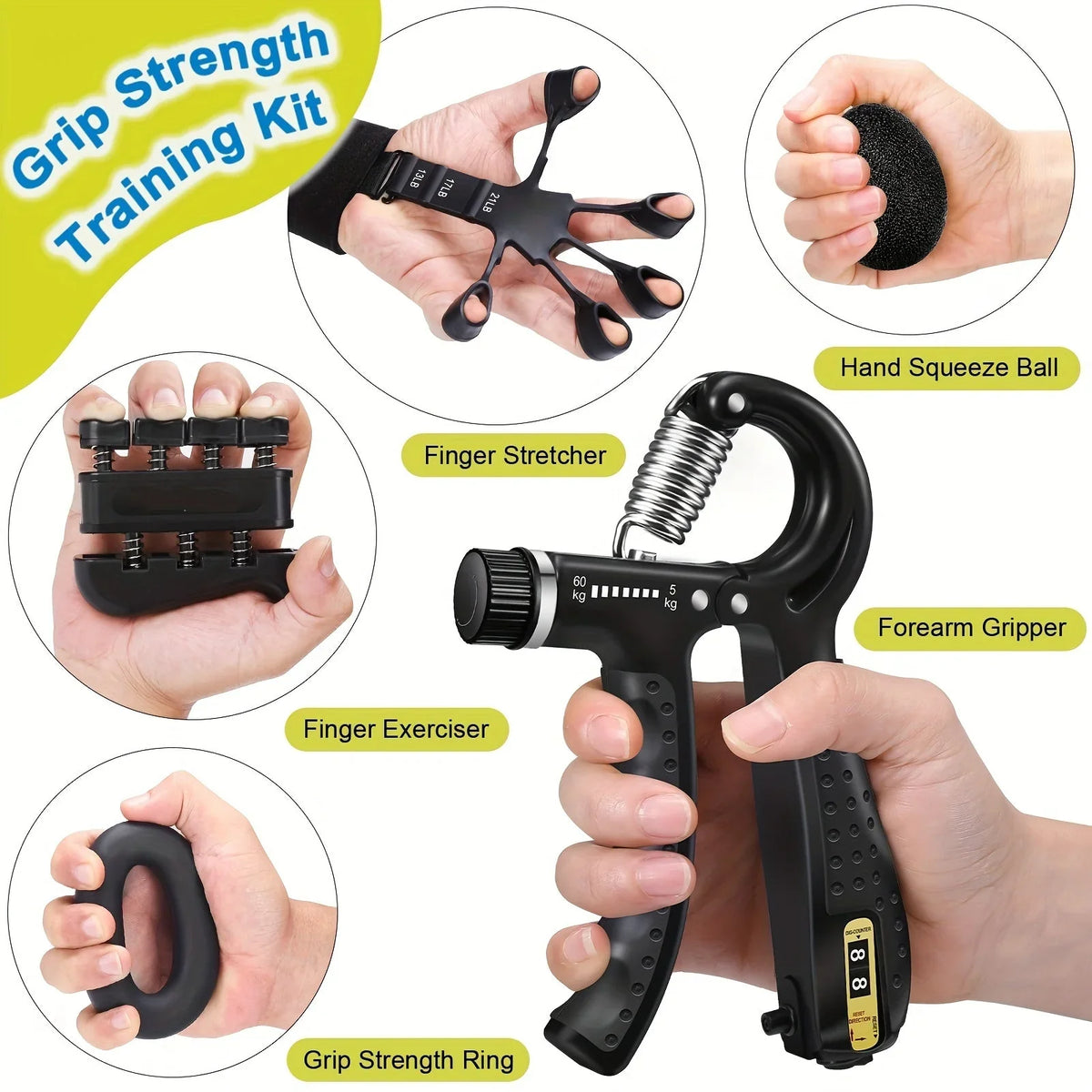 Hand Trainer Set | Adjustable Resistance & Ergonomic Grip | 5-Piece