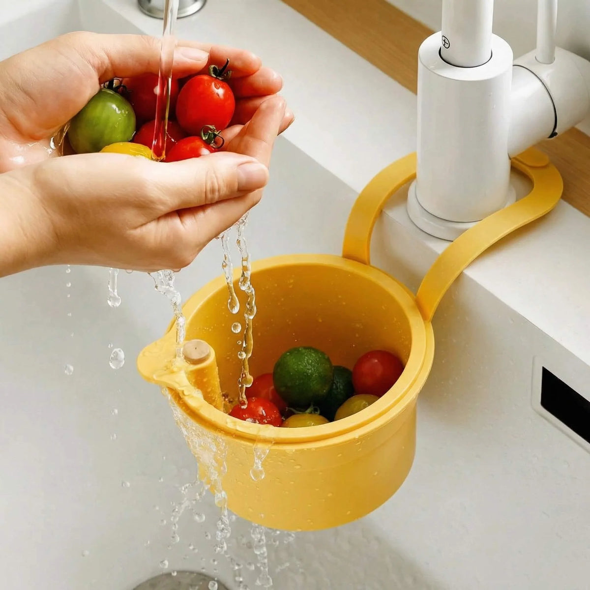Hanging Drain Basket | Two-Piece Filter & One-Click Emptying