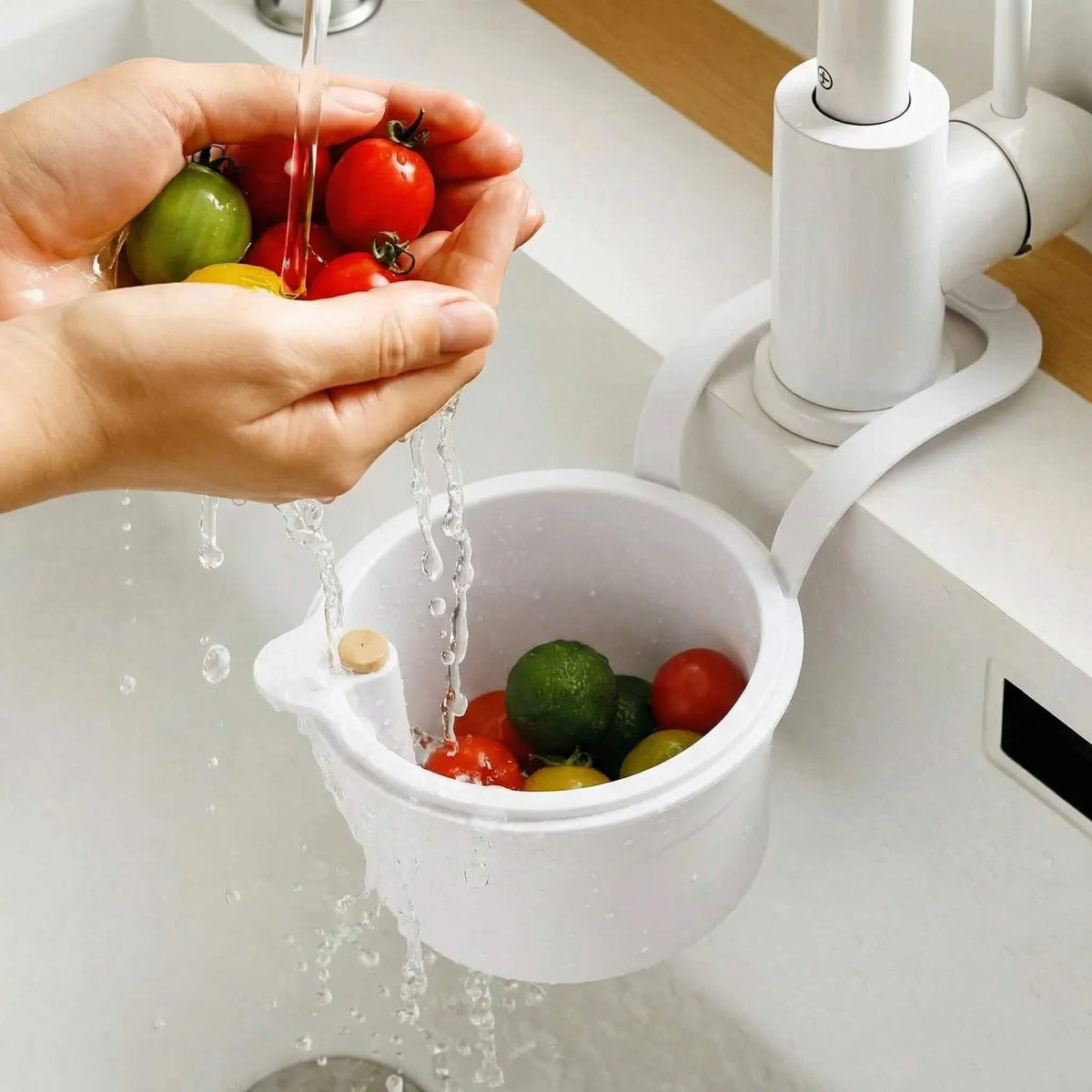 Hanging Drain Basket | Two-Piece Filter & One-Click Emptying