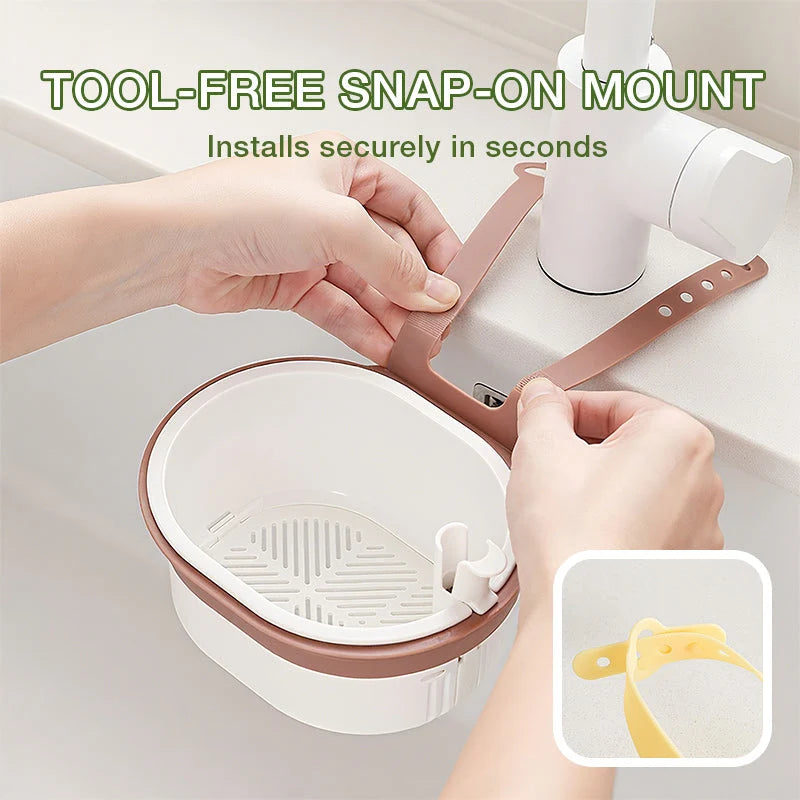 Hanging Sink Strainer Basket | Fine Stainless Steel Mesh & Lock-Release | Fits Most Faucets