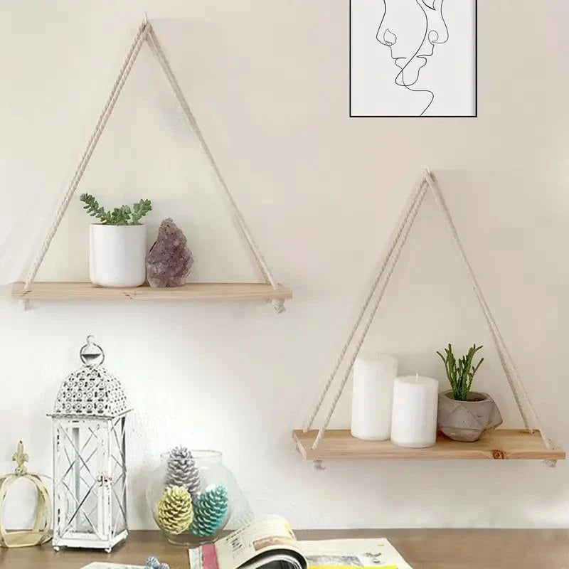 Hanging Wall Shelf | Rope-Supported & Solid Wood