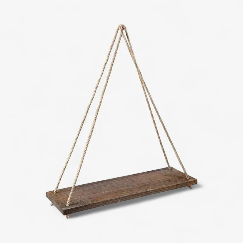 Hanging Wall Shelf | Rope-Supported Wood | Compact