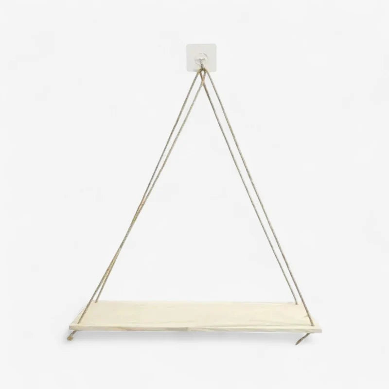 Hanging Wall Shelf | Rope-Supported Wood | Compact