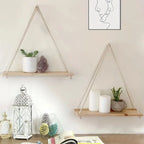 Hanging Wall Shelf | Rope-Supported Wood | Compact