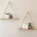 Hanging Wall Shelf | Rope-Supported Wood | Compact