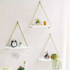Hanging Wall Shelf | Rope-Supported Wood | Compact