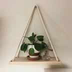 Hanging Wall Shelf | Rope-Supported Wood | Compact