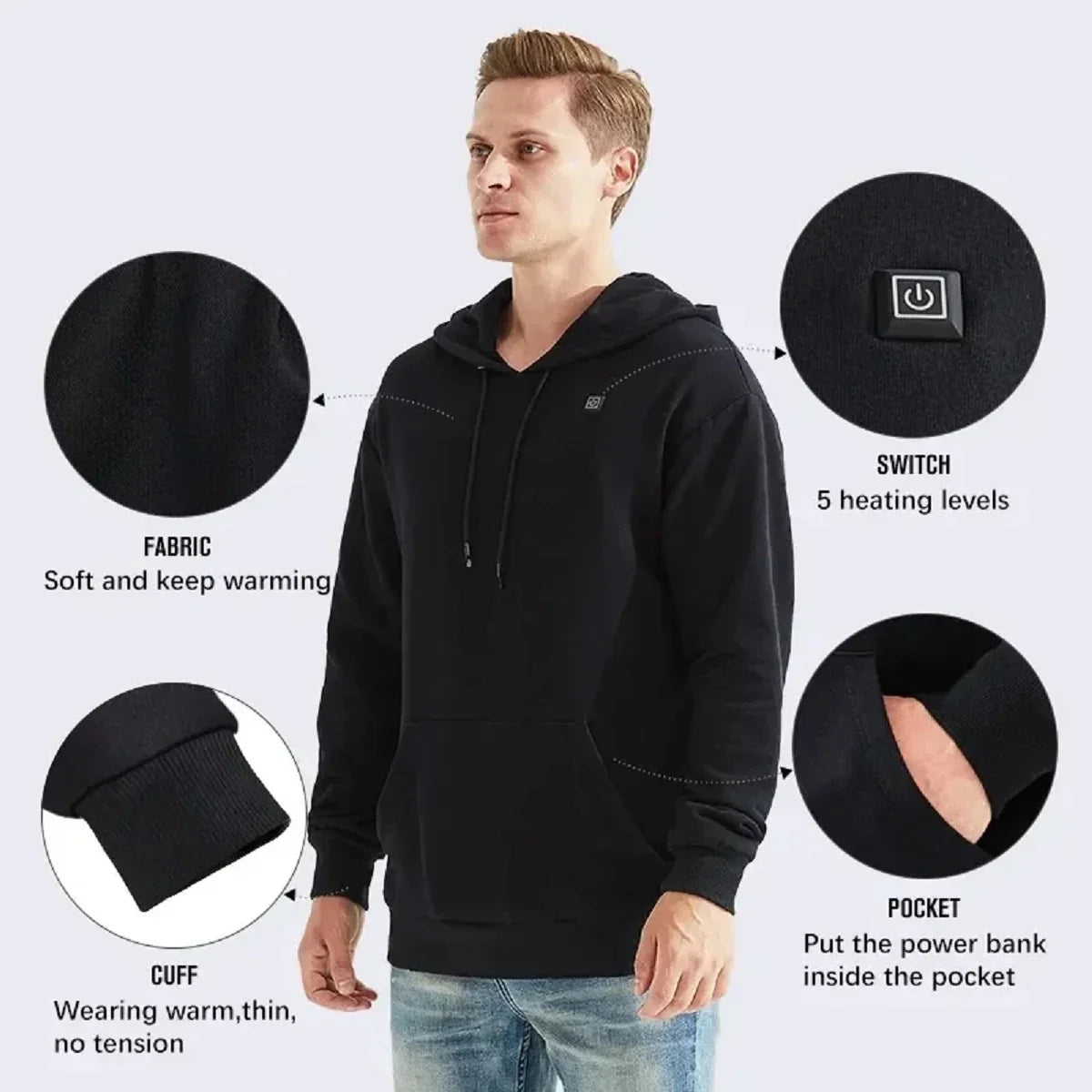 Heated Hoodie | 5-Zone Heating & USB-Powered | Machine-Washable