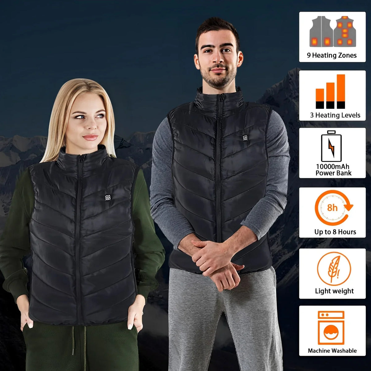 Heated Vest | Carbon Fiber 4-Zone & USB-Powered | Includes 10,000 mAh Battery