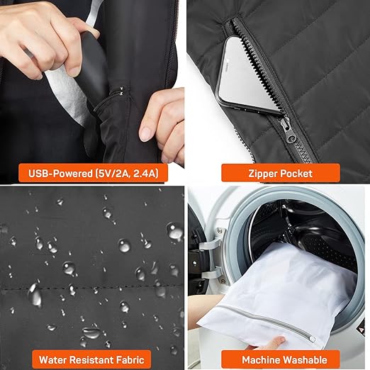 Heated Vest | Carbon Fiber 4-Zone & USB-Powered | Includes 10,000 mAh Battery